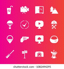 Premium set with fill vector icons. Such as home, wine, cabinet, furniture, fire, screwdriver, street, drink, road, gun, business, christmas, screen, direction, rucksack, red, alcohol, cloud, fresh