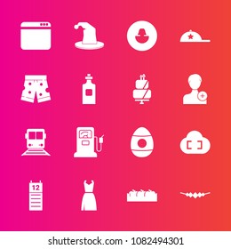 Premium set with fill vector icons. Such as gasoline, healthy, browser, gas, shorts, spring, station, travel, template, cap, train, apple, box, holiday, dress, decoration, cloud, white, business, hat