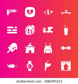 Premium set with fill vector icons. Such as castle, equipment, faucet, love, war, hanger, repair, hammer, pinafore, cook, cream, medieval, pin, building, water, broken, space, smart, gym, sport, sweet