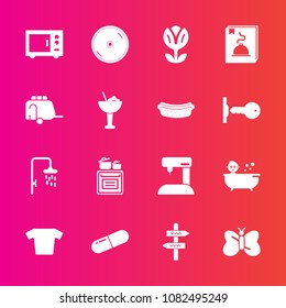 Premium set with fill vector icons. Such as disc, way, baby, train, business, bath, white, shower, child, disk, kitchen, transport, arrow, shirt, van, medical, sew, clothing, microwave, modern, food
