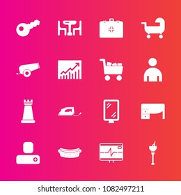 Premium set with fill vector icons. Such as dinner, ice, baby, pulse, emergency, human, health, key, electric, king, wine, concept, street, piece, bucket, home, business, sign, road, alcohol, sausage