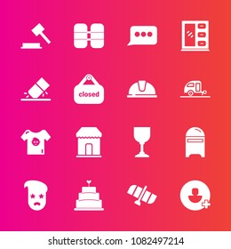 Premium set with fill vector icons. Such as fashion, orbit, mail, cylinder, technology, judge, child, graphic, sale, mailbox, cabinet, equipment, kid, clothing, baby, justice, sign, oxygen, space, law