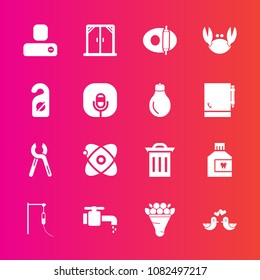Premium set with fill vector icons. Such as industrial, trash, pigeon, floral, cosmos, faucet, medicine, sink, modern, social, kitchen, tool, person, care, mouth, bouquet, house, pink, universe, box