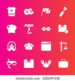 Premium set with fill vector icons. Such as browser, cotton, hotel, luggage, object, wind, web, clothing, bag, bathroom, sweet, style, new, patriotism, sea, cloth, seafood, fish, internet, country