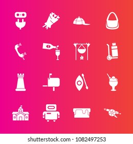 Premium set with fill vector icons. Such as city, technology, mail, food, box, message, strategy, blossom, weapon, cap, robot, energy, power, kayaking, gun, cream, piece, ice, bouquet, electricity