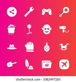 Premium set with fill vector icons. Such as paper, cowboy, equipment, pineapple, social, west, duck, guitar, sheriff, texas, pen, ink, musical, exotic, cold, fruit, play, spanner, document, joystick