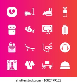Premium set with fill vector icons. Such as office, machinery, jam, modern, jar, industry, business, technology, sport, honey, fashion, mask, vacuum, table, curtain, domestic, fish, love, construction