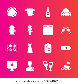 Premium set with fill vector icons. Such as kitchen, nature, sail, electricity, dress, stove, account, person, list, sunrise, check, wine, computer, glass, fashion, sailboat, clothes, water, hydrant