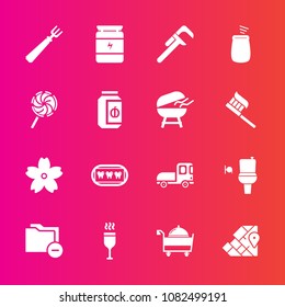 Premium set with fill vector icons. Such as delivery, world, fork, file, wc, repair, tool, food, document, transportation, wine, bodybuilding, bathroom, drink, flower, truck, transport, dental, sakura