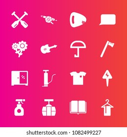 Premium set with fill vector icons. Such as textbook, train, sprayer, cabinet, spray, boat, library, spring, talk, sky, music, fashion, cable, musical, chemical, paddle, pump, shirt, military, new