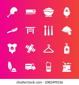 Premium set with fill vector icons. Such as soap, conditioner, ambulance, conditioning, chef, fun, pen, clothes, business, station, medical, orbit, technology, decoration, stationary, bird, music, air