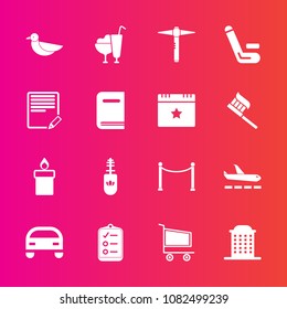 Premium set with fill vector icons. Such as airport, decoration, write, wildlife, mascara, dessert, flame, championship, bird, candle, retail, sweet, text, plane, checklist, cart, cream, brush, hammer