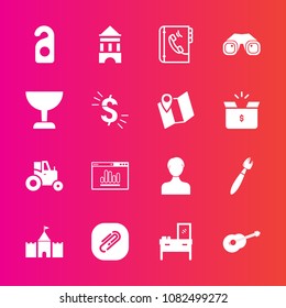 Premium set with fill vector icons. Such as agriculture, label, home, equipment, dollar, analytics, profile, interior, box, guitar, hotel, glass, road, phone, paper, tractor, agricultural, brush, book