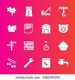 Premium set with fill vector icons. Such as bathroom, car, internet, food, circus, seafood, salmon, sink, sakura, elegant, tow, truck, wrench, flower, woman, water, hook, spanner, equipment, bike, tap