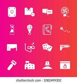 Premium set with fill vector icons. Such as city, space, air, tool, exploration, website, astronaut, male, weapon, table, fan, casino, potato, business, house, vegetable, bubble, desk, sport, gambling