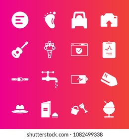 Premium set with fill vector icons. Such as car, belt, sheriff, cowboy, newborn, battery, book, white, musical, brochure, faucet, tap, icecream, food, small, child, bathroom, app, energy, wine, button