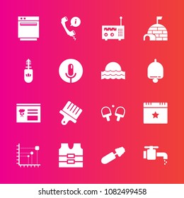 Premium set with fill vector icons. Such as sport, clothing, data, kitchen, paint, faucet, radio, technology, arctic, stove, white, vest, tennis, media, mascara, event, black, business, bathroom, sink