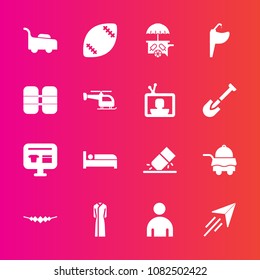 Premium set with fill vector icons. Such as stadium, education, tap, erase, american, room, eraser, dress, female, bed, grass, game, garden, service, football, lawn, necklace, mower, sale, hotel, fly