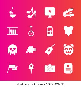 Premium set with fill vector icons. Such as photographer, ufo, fashion, fiction, nation, wind, girl, soup, female, transportation, computer, meal, asian, camera, spring, nest, beauty, space, alien