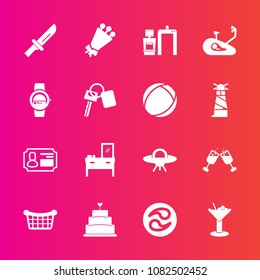 Premium set with fill vector icons. Such as sweet, xray, cake, furniture, japanese, wine, dinner, red, fork, blossom, space, white, alcohol, floral, knife, fitness, home, cutlery, scan, alien, glass