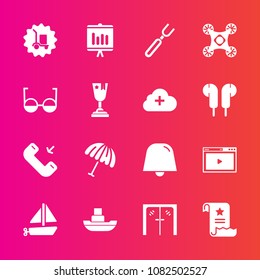 Premium set with fill vector icons. Such as warehouse, drone, office, handle, delivery, weather, camera, rain, package, web, file, internet, business, toy, call, cargo, door, parasol, dinner, phone