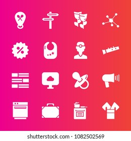 Premium set with fill vector icons. Such as sale, fashion, cloud, baby, internet, costume, megaphone, food, direction, pacifier, stove, cooking, modern, spring, traditional, price, oven, kid, news