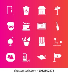 Premium set with fill vector icons. Such as bar, hipster, ice, communication, stationary, business, people, medicine, map, telephone, food, sweet, background, phone, cream, dessert, chocolate, shop