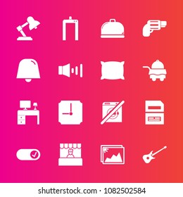Premium set with fill vector icons. Such as data, picture, computer, sign, grocery, file, clock, volume, service, time, machine, office, xray, pillow, document, scan, notification, firearm, image, 