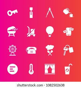Premium set with fill vector icons. Such as fruit, juice, car, restaurant, home, tea, button, carousel, park, app, mobile, chief, fresh, london, menu, wheel, instrument, communication, meat, cup, auto