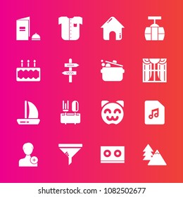 Premium set with fill vector icons. Such as building, spoon, asian, real, add, cute, kitty, member, conditioner, dinner, environment, brochure, estate, animal, book, cable, note, clothing, business
