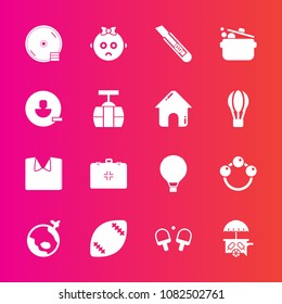 Premium set with fill vector icons. Such as parachuting, american, child, travel, emergency, clothing, cream, baby, airplane, rattle, infant, remove, extreme, flight, medical, new, parachute, cd, toy