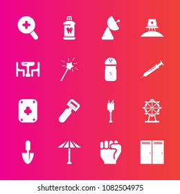 Premium set with fill vector icons. Such as clean, home, tool, hand, bucket, poker, care, park, antenna, game, play, human, carousel, shovel, vegetable, astronaut, japanese, alcohol, exploration, work