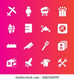 Premium set with fill vector icons. Such as kitchen, fruit, chat, barbecue, fork, housework, grill, airplane, card, travel, spray, cooking, food, white, meat, healthy, rocket, spanner, pan, equipment