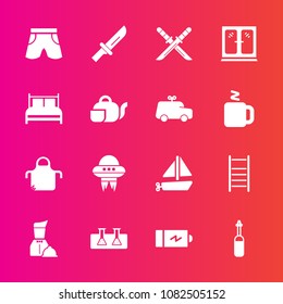 Premium set with fill vector icons. Such as restaurant, laboratory, tool, waiter, full, power, equipment, japanese, cook, weapon, cabinet, cutlery, ufo, template, ship, dinner, test, battery, kitchen
