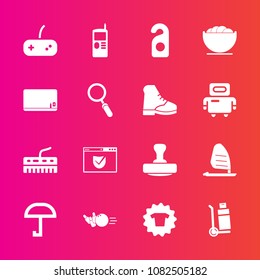 Premium set with fill vector icons. Such as shipping, rain, ocean, mark, cargo, pin, food, hotel, bowl, dish, security, weather, joystick, phone, clothes, web, cell, ball, music, motel, fashion, shirt