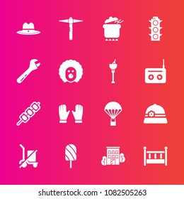 Premium set with fill vector icons. Such as safety, shopping, west, parachute, summer, jump, dinner, parachuting, lamp, traffic, food, meat, send, hammer, shipping, home, hat, green, real, scale, pot