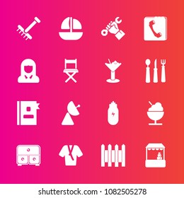 Premium set with fill vector icons. Such as vessel, wall, shop, autumn, signal, boat, concept, foreman, sign, icecream, fashion, market, internet, directory, supermarket, fence, lady, raking, girl