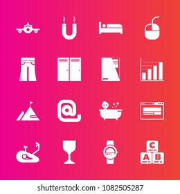 Premium set with fill vector icons. Such as magnet, travel, gadget, bicycle, bath, communication, sign, kid, pants, energy, bed, element, smart, internet, fashion, child, mouse, alcohol, envelope, web