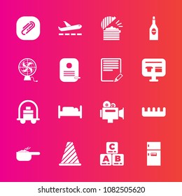 Premium set with fill vector icons. Such as dish, background, freezer, fridge, baggage, childhood, care, kitchen, bellboy, toy, handle, comb, beauty, hair, travel, brush, refrigerator, play, clip, kid