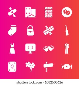 Premium set with fill vector icons. Such as house, bag, flower, chocolate, beer, fashion, poker, river, blossom, coffee, socks, kayaking, arrow, caffeine, warm, dress, sakura, food, building, dessert