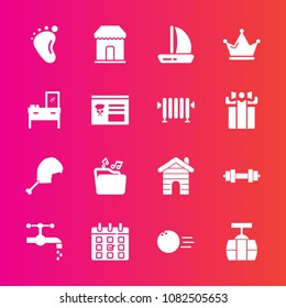 Premium set with fill vector icons. Such as ball, music, business, bird, faucet, ship, real, baby, small, house, crown, schedule, timetable, gym, meat, sink, sky, equipment, water, bowling, day, car