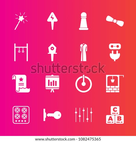 Premium set with fill vector icons. Such as annual, play, childhood, strategy, gift, well, paper, switch, document, off, exercise, athlete, report, house, toy, wand, sport, game, office, power, file