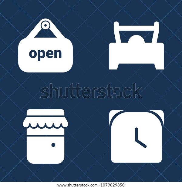 Premium set of fill vector icons. Such as auto,\
hour, silhouette, jam, jar, automotive, natural, door, speed,\
automobile, healthy, white, pot, watch, shop, time, sign, yellow,\
retail, car, timer,\
open