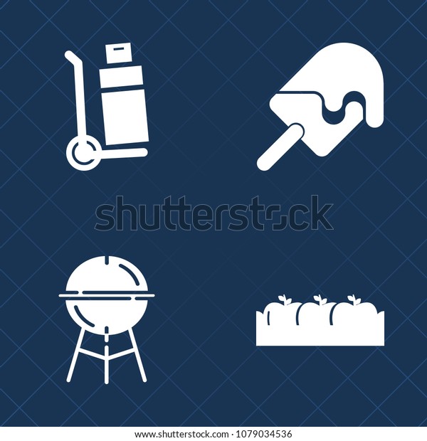 Premium set of fill vector icons. Such as meat,\
fire, weight, ice-cream, tasty, cream, sweet, ripe, car, food,\
cook, organic, delivery, apple, service, dessert, box, truck,\
flavor, nature,\
container