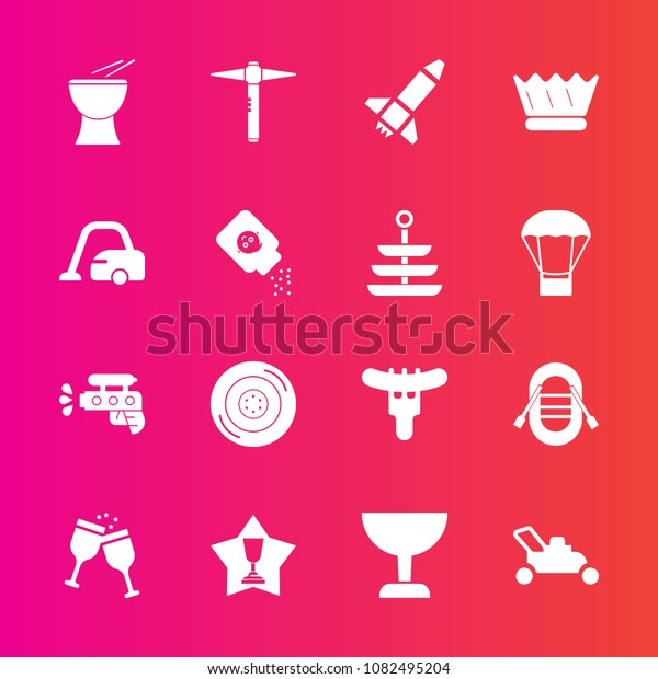 Premium set with fill vector icons. Such as\
achievement, royal, sausage, auto, grass, red, hotdog, automobile,\
meat, music, musical, play, wheel, wine, queen, crown, equipment,\
sailboat, king, award