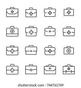Premium set of first aid kit line icons. Simple pictograms pack. Stroke vector illustration on a white background. Modern outline style icons collection. 