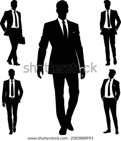 A premium set of five businessman walking silhouette vectors, ideal for business presentations.