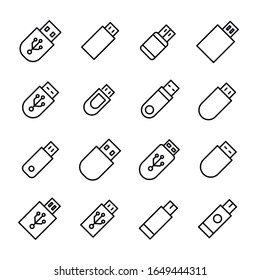 Premium set of flash drive line icons. Web symbols for web sites and mobile app. Modern vector symbols, isolated on a white background. Simple thin line signs.