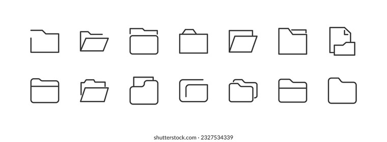 Premium-Set von Ordnerzeilen-Symbolen. Einfache Piktogrammpackung. Schlagt Vektorgrafik auf weißem Hintergrund. Moderne Kollektion von Symbolen im Kontrast.