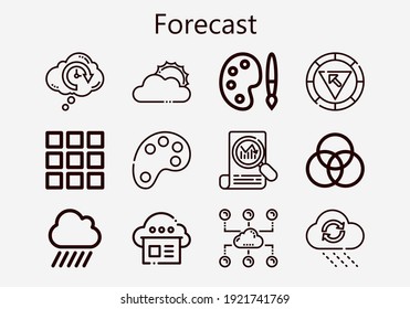 Premium Set Of Forecast [S] Icons. Simple Forecast Icon Pack. Stroke Vector Illustration On A White Background. Modern Outline Style Icons Collection Of Palette, Rain, Precognition, Sun Cloud